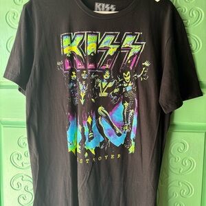 Kiss Black Graphic Tee with Neon Accents